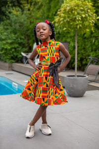 Little Girl's Party Dress | African Print High Neck Midi Dress - KENYA