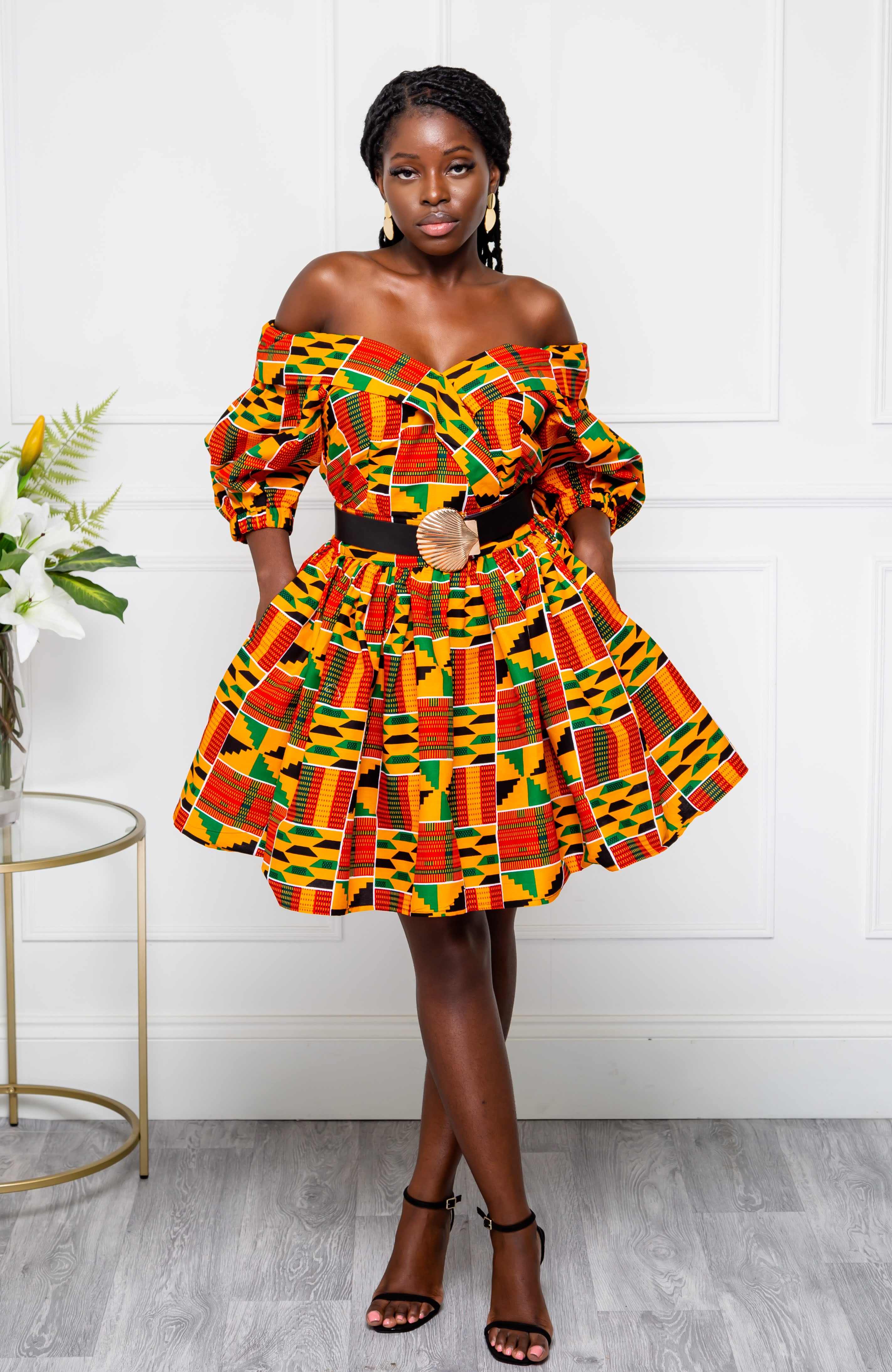Off Shoulder Surplice Midi Dress with Balloon Sleeves - KENYA – LAVIYE
