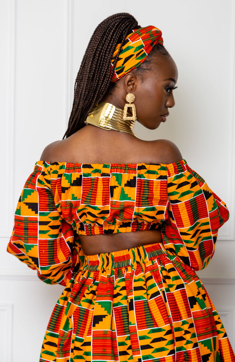 Authentic Kente African Print Maxi Skirt & Crop Top Set - KENYA – LAVIYE
