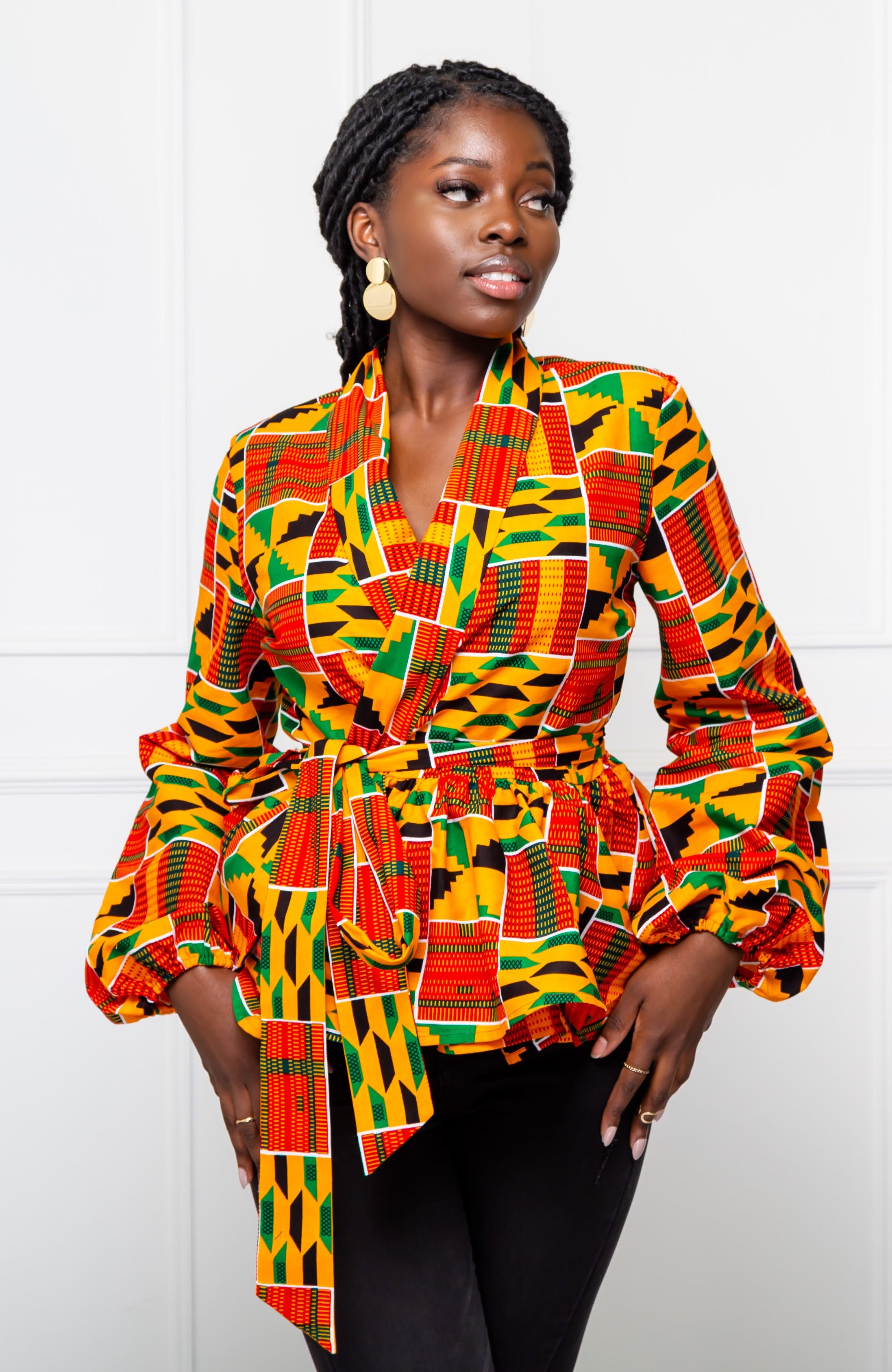 Shawl Collar Peplum Wrap blouse | African Print Tops - KENYA – LAVIYE