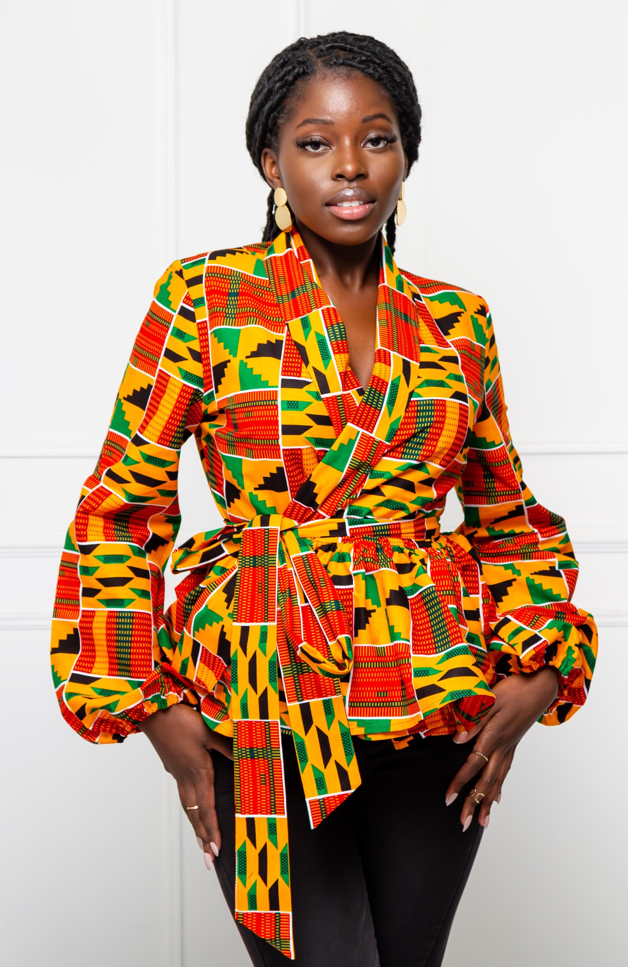 Shawl Collar Peplum Wrap blouse | African Print Tops - KENYA – LAVIYE