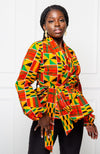 Shawl Collar Peplum Wrap blouse | African Print Tops - KENYA