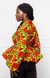 Shawl Collar Peplum Wrap blouse | African Print Tops - KENYA