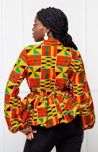 Shawl Collar Peplum Wrap blouse | African Print Tops - KENYA