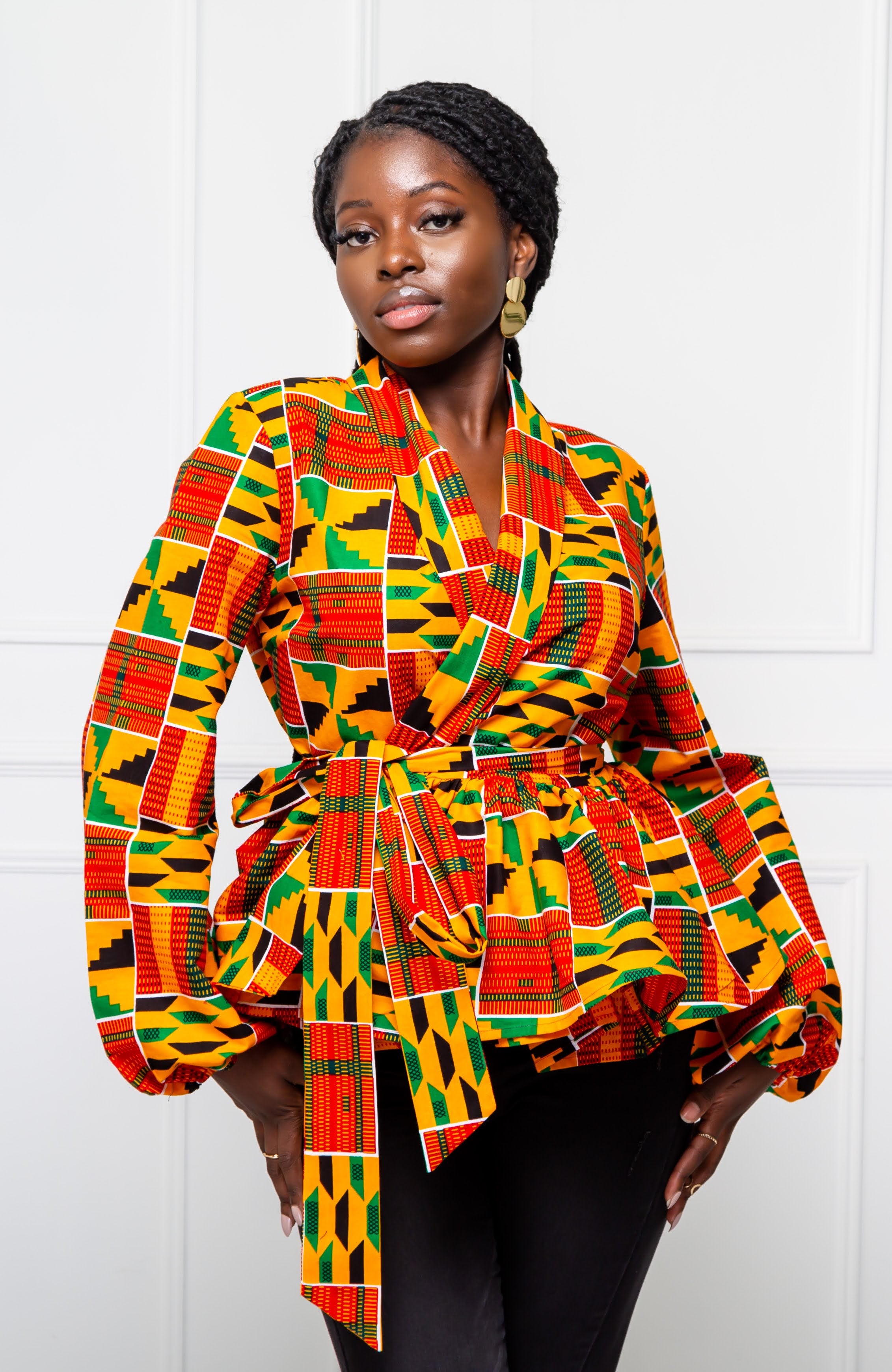 Shawl Collar Peplum Wrap blouse | African Print Tops - KENYA – LAVIYE