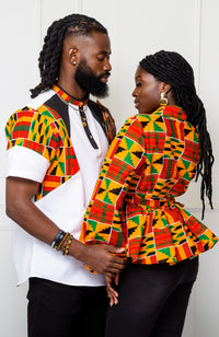 African Print Polo Shirt for Men | Kente Shirt for Men - Short Sleeve Asymmetric Shirt - KENDRICK