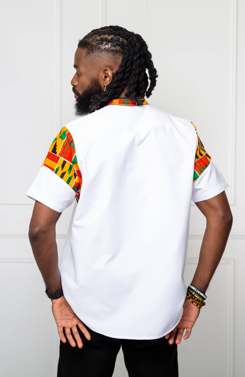 African Print Polo Shirt for Men | Kente Shirt for Men - Short Sleeve Asymmetric Shirt - KENDRICK