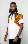 African Print Polo Shirt for Men | Kente Shirt for Men - Short Sleeve Asymmetric Shirt - KENDRICK