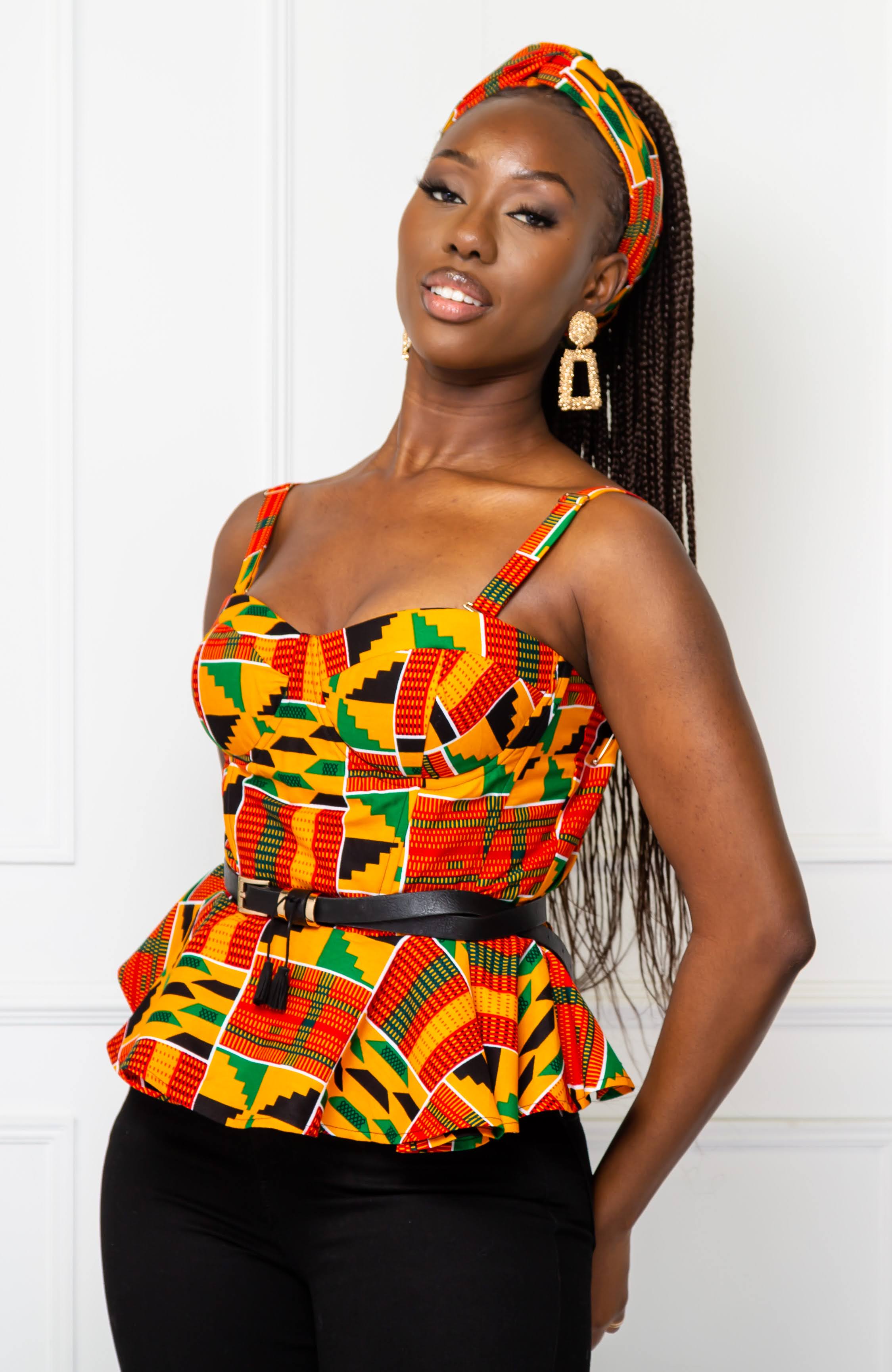 african print bustier top