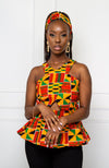 Traditional Kente Crossfront African Print Peplum Top - KENYA