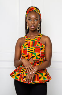 Traditional Kente Crossfront African Print Peplum Top - KENYA