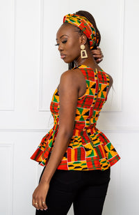 Traditional Kente Crossfront African Print Peplum Top - KENYA