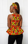 Traditional Kente Crossfront African Print Peplum Top - KENYA