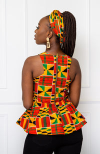 Traditional Kente Crossfront African Print Peplum Top - KENYA