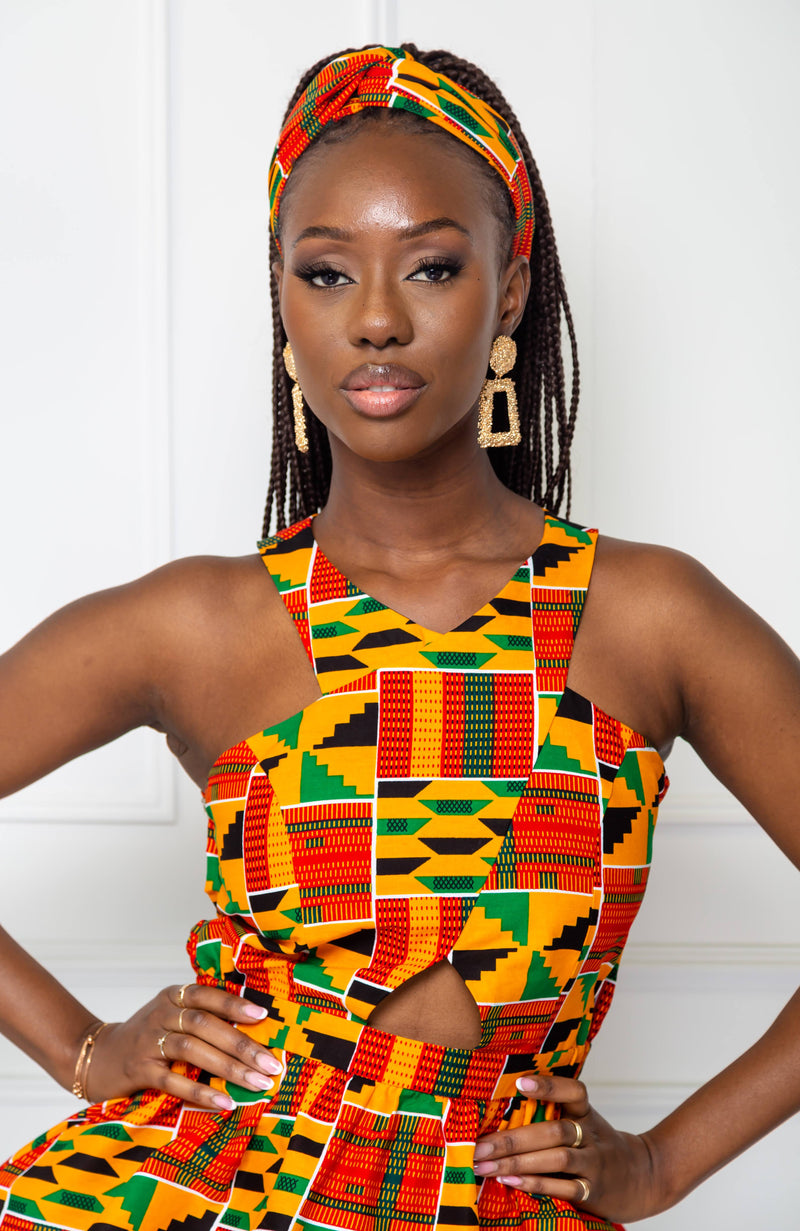 Traditional Kente Crossfront African Print Peplum Top - KENYA