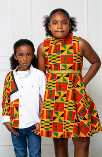 Little Girl's Party Dress | African Print High Neck Midi Dress - KENYA