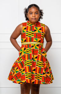 Little Girl's Party Dress | African Print High Neck Midi Dress - KENYA