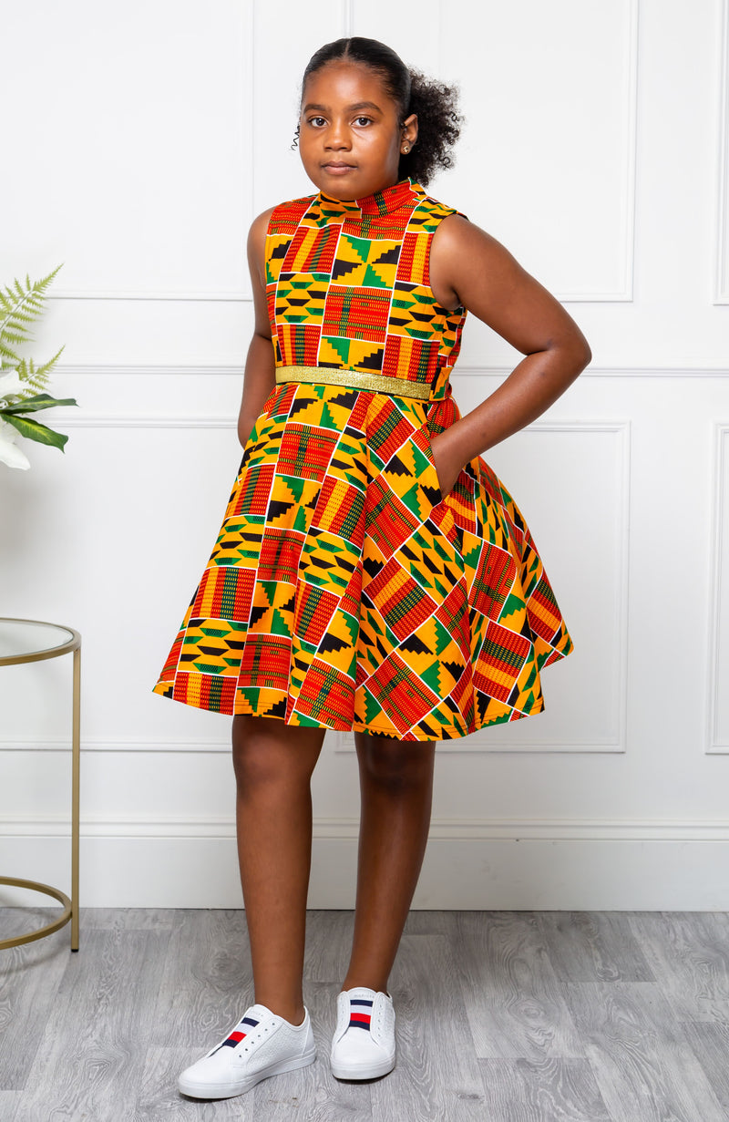 Little Girl's Party Dress | African Print High Neck Midi Dress - KENYA LAVIYE Little Girl's Party Dress | African Print High Neck Midi Dress - KENYA LAVIYE