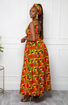 African Print Front Mesh Panel Sleeveless Maxi Dress - KENYA