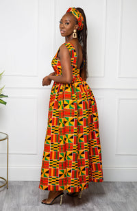 African Print Front Mesh Panel Sleeveless Maxi Dress - KENYA