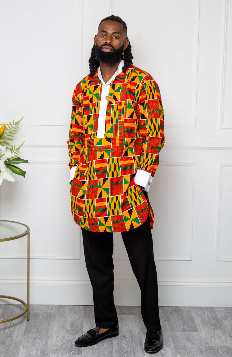 Long Length Etibo Shirt | African Print Etibo Shirt - KENDRICK