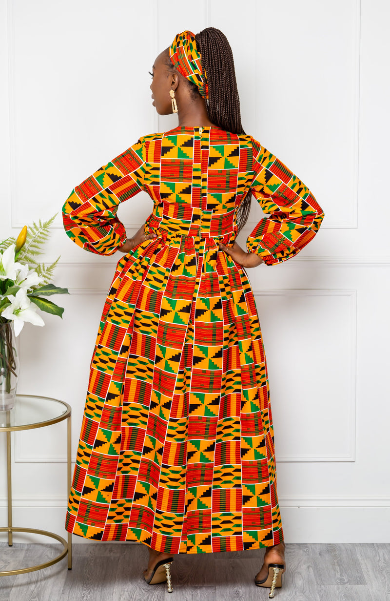 Low Neck Deep V Long Sleeve  African Maxi Dress - KENYA – LAVIYE