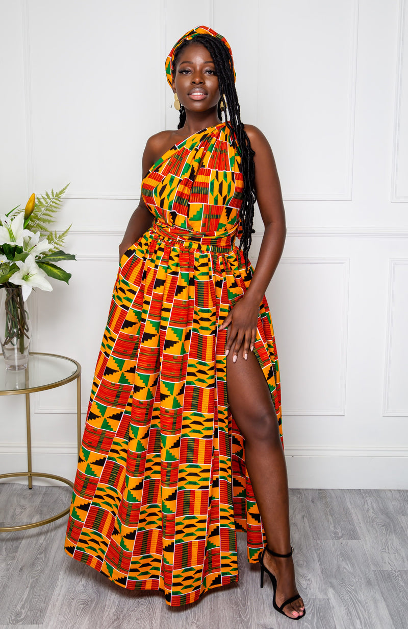 Kente African Print Multiway Infinity Maxi Dress Kente African Print Multiway Infinity Maxi Dress