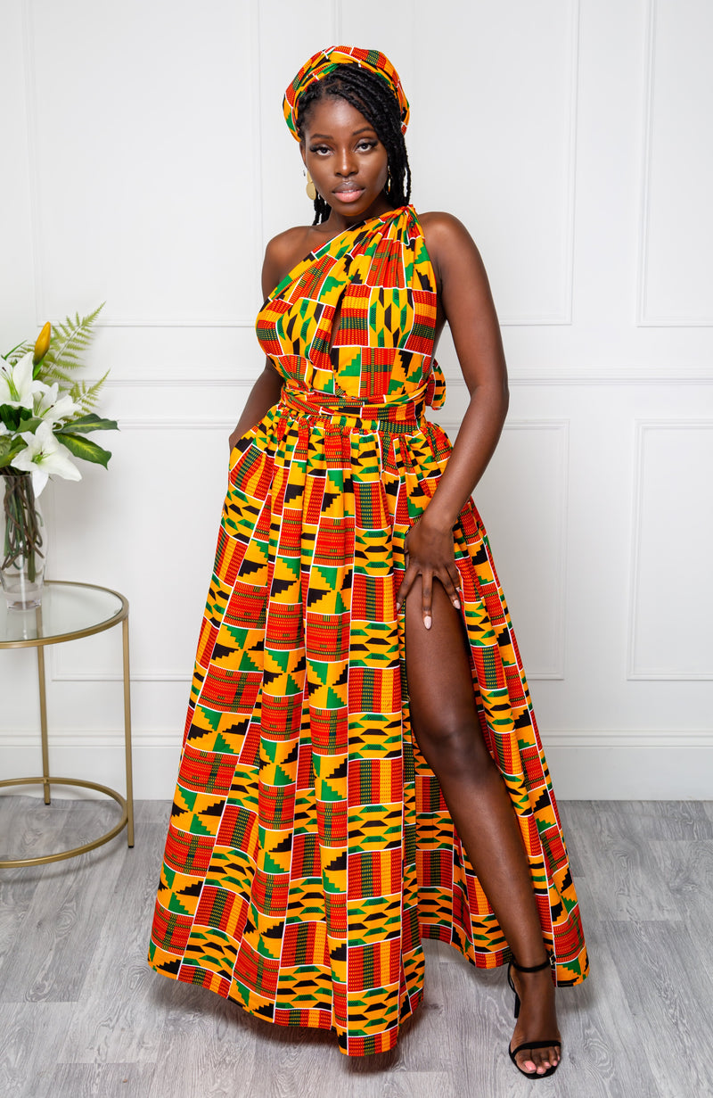 Kente African Print Multiway Infinity Maxi Dress - KENYA