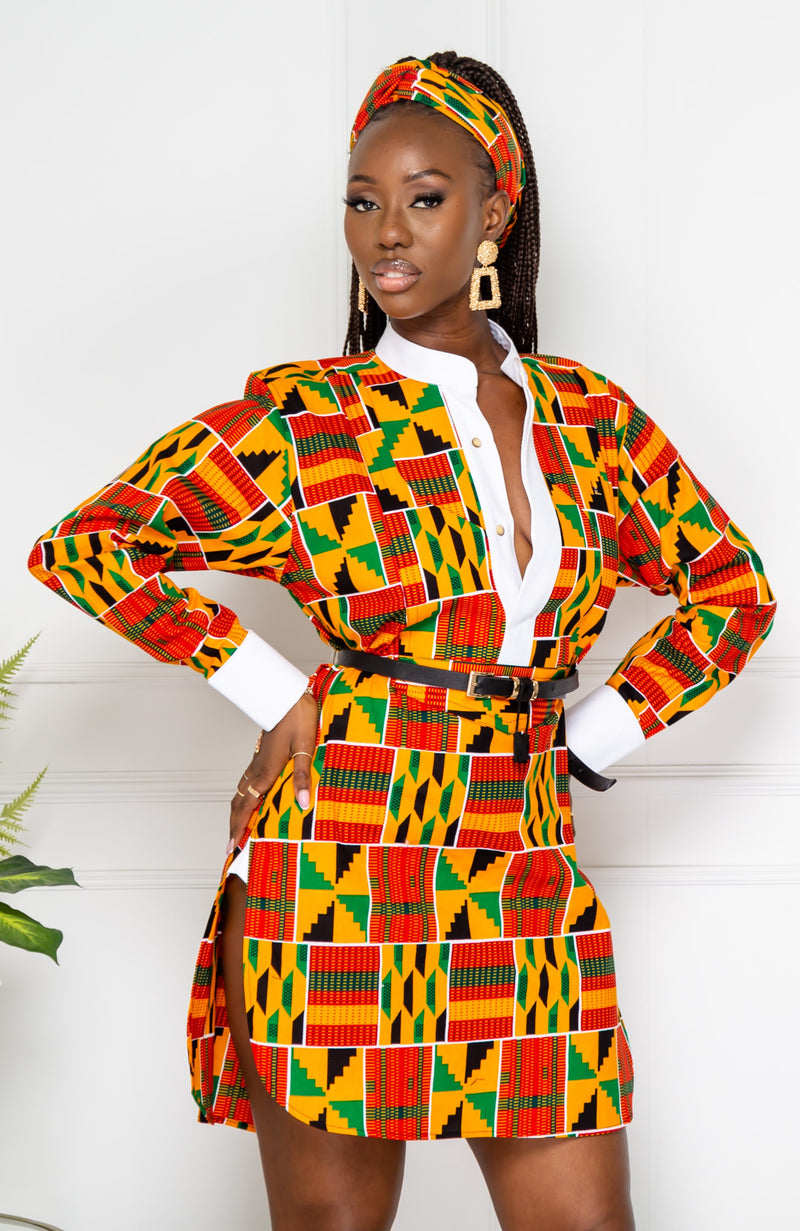 African Dress Shirt for Womens | Unisex Etibo Long Sleeved Shirt - KENYA