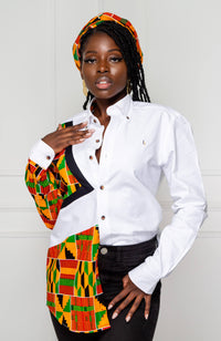 Unisex African Shirt | Oversized Fit White Button Down Shirt - KENYA