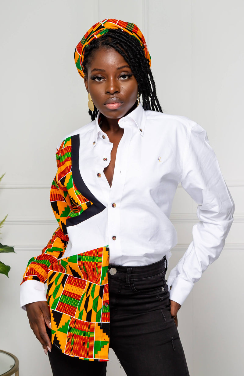 Unisex African Shirt | Oversized Fit White Button Down Shirt - KENYA