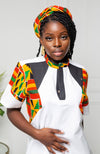 African Print Polo Shirt for Women | Unisex Kente Shirt - Short Sleeve Asymmetric Shirt - KENYA