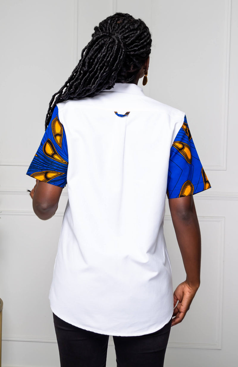 V-Shaped Ankara Shirt for Women Unisex Short Sleeve African