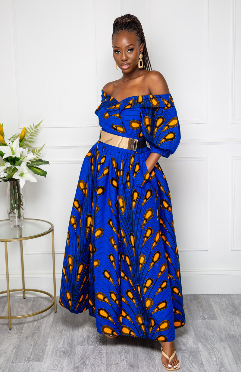 Wrap Effect African Maxi Dress  | African Off shoulder Dress - ELLA