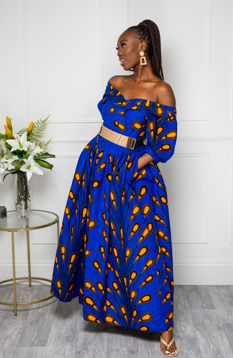 Wrap Effect African Maxi Dress  | African Off shoulder Dress - ELLA