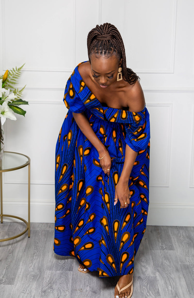 Wrap Effect African Maxi Dress  | African Off shoulder Dress - ELLA