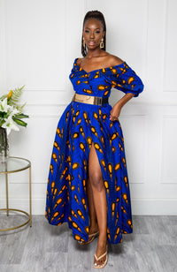 Wrap Effect African Maxi Dress  | African Off shoulder Dress - ELLA