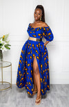 Wrap Effect African Maxi Dress  | African Off shoulder Dress - ELLA