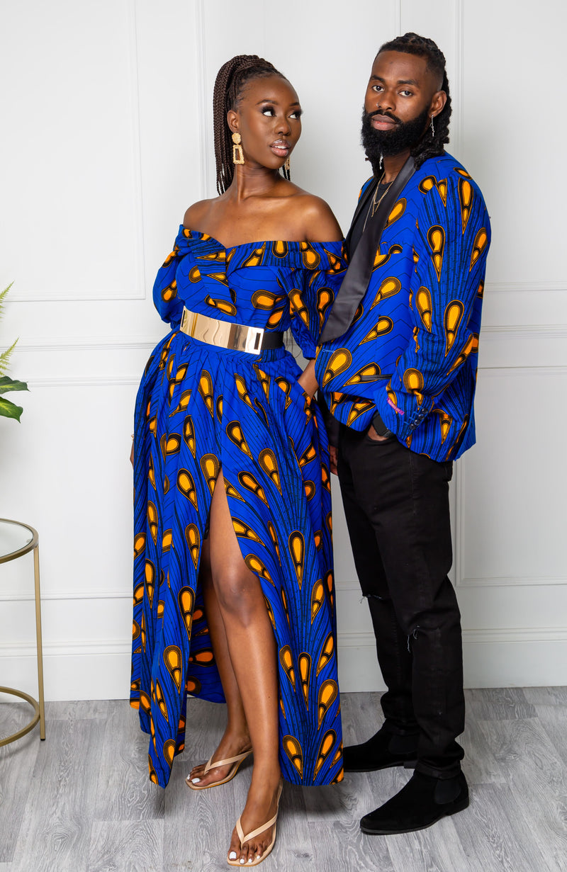 Wrap Effect African Maxi Dress  | African Off shoulder Dress - ELLA