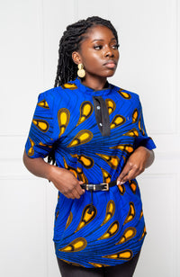 African Polo Shirt for Women | Unisex Ankara Short Sleeve Shirt - ELLA