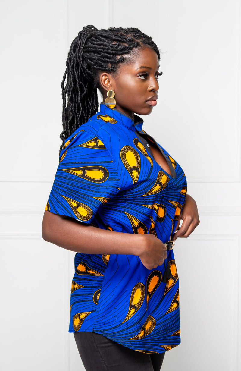 African Polo Shirt for Women | Unisex Ankara Short Sleeve Shirt - ELLA