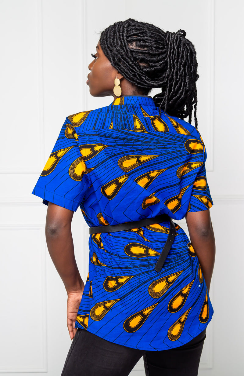 African Polo Shirt for Women | Unisex Ankara Short Sleeve Shirt - ELLA