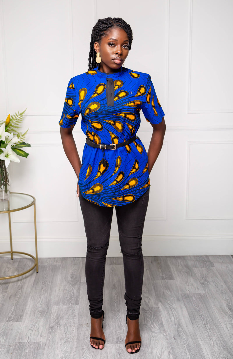 African Polo Shirt for Women | Unisex Ankara Short Sleeve Shirt - ELLA