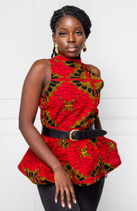 Sleeveless Turtleneck Peplum African Print Blouse - CORDELIA