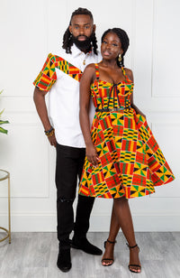 Kente African Print Fit & Flare Corset Midi Dress - KENYA