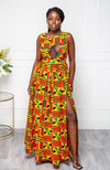 African Print Front Mesh Panel Sleeveless Maxi Dress - KENYA