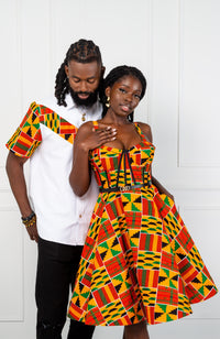 Kente African Print Fit & Flare Corset Midi Dress - KENYA