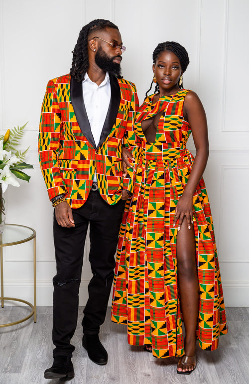 Authentic Kente African Print Maxi Skirt & Crop Top Set - KENYA