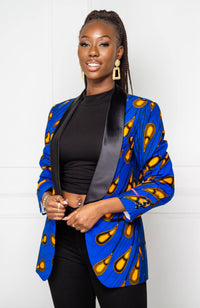 African Print Womens Dashiki Blazer - Modern Fit Shawl Collar Unisex African Print Tuxedo for Women - ELLA