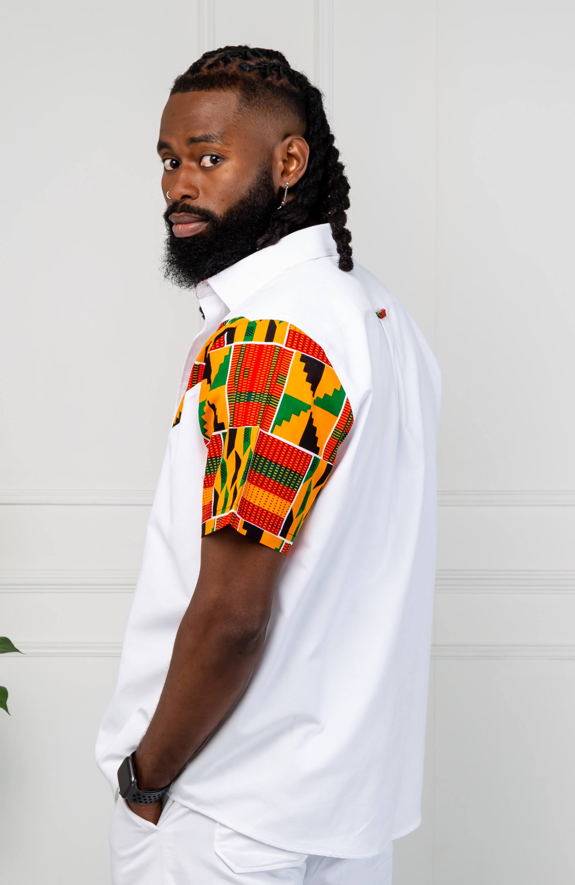 African Print V-Shaped Shirt for Men | Short Sleeve Ankara Shirt